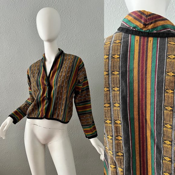 Jackets & Blazers - Vintage 90s Rasta Grunge Crop Oversized Tribal Jacket Top M